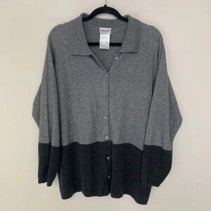 Basler Black Grey Cashmere Silk Button Up Cardigan 44